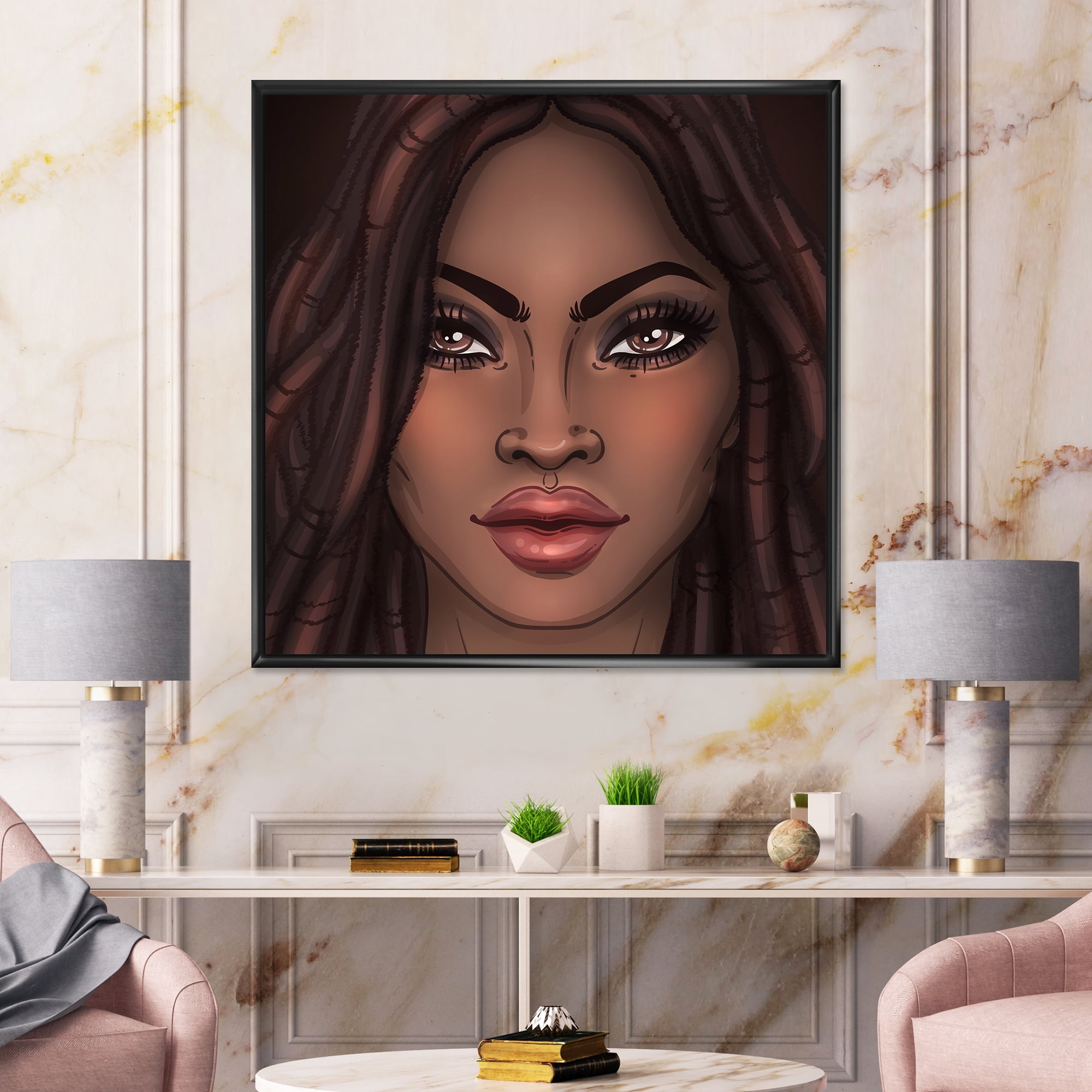 Designart 'Portrait of Afro American Woman I' Modern Framed Canvas Wall Art Print