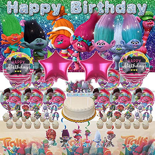 Trolls Poppy Kids Theme Birthday Party Decor Supplies Girls Favor Tableware Set 