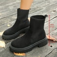 thumbnail image 6 of Rokment Platform Combat Boots for Women 2025 Fall Winter Fashion Suede Knit Patchwork Stretch Chunky Heel Mid Calf Short Dress Ankle Booties Black Size 6, 6 of 6