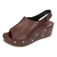 thumbnail image 5 of Rokment Vintage Platform Wedge Gladiator Sandals for Women Summer Fashion Casual Studded Leather Open Toe Chunky High Heels Dressy Sandals with Adjustable Back Straps Brown Size 8.5, 5 of 6