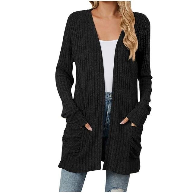 Yuyuzo Cardigan for Women 2025 Fall Ribbed Knit Sweater Open Front Long Sleeve Outwear with Pockets