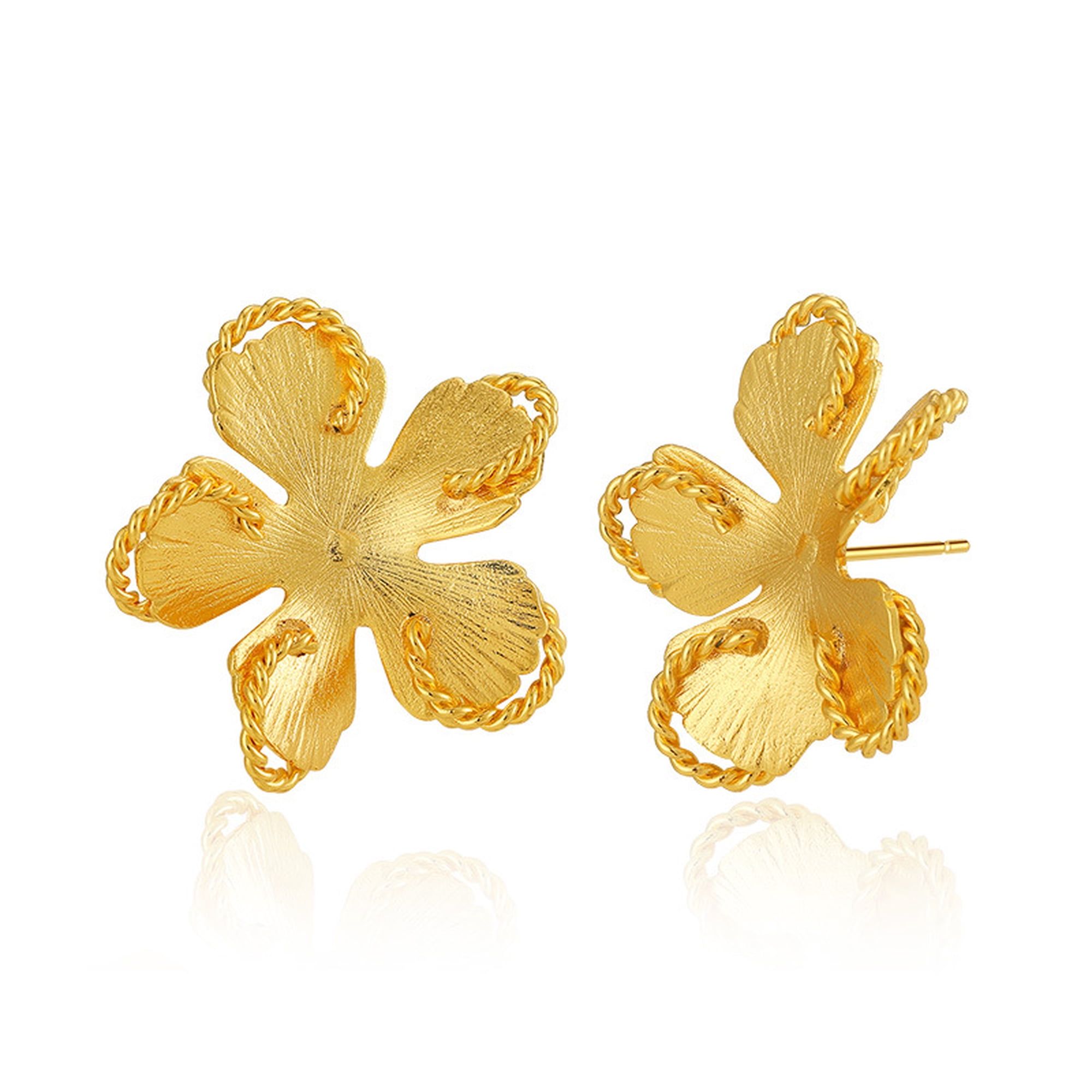 Simple Stud Earrings Irregular Three-Dimensional Flowers Sweet Earrings Brass Plated 18K Gold