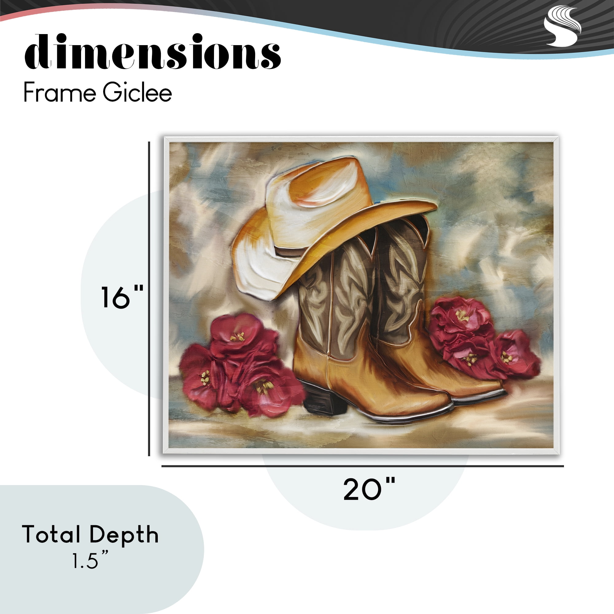 Boots & Floral Bunches White Framed Giclee Art, design by Kim Allen