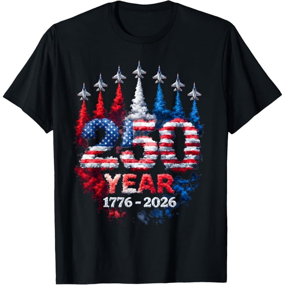 250 Anniversary USA 250th American Flag Patriotic 250 Years T-Shirt- Classic Unisex 100% Cotton Crew Neck T-Shirt Regular Fit Breathable Casual Everyday Wear