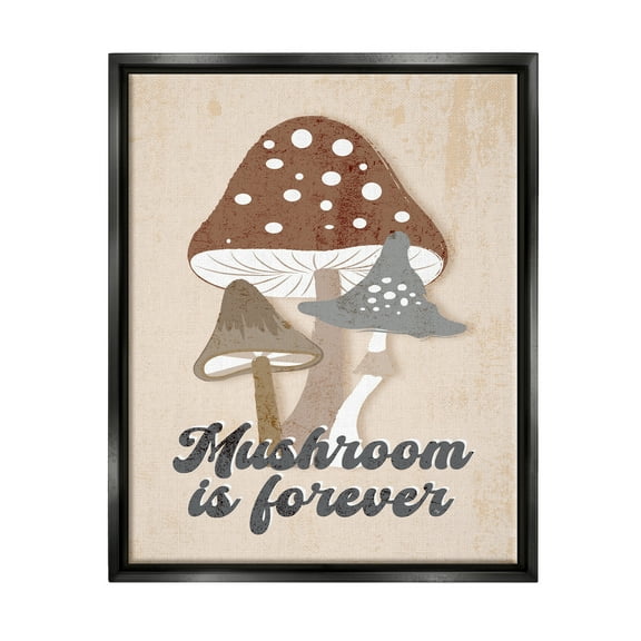 Stupell Industries Retro Mushroom is Forever Botanical & Floral Painting Black Floater Framed Canvas Art Print Wall Art, 17 x 21