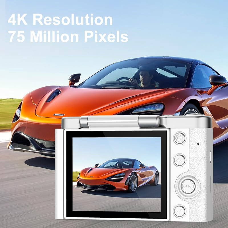 Acuvar 4K Digital Camera for Photography with Autofocus, 48MP Vlogging Camera for YouTube, 64GB SD Card, 2.8" Flip Screen, Compact For Travel with 8X Zoom, Flash, Anti-Shake, Rechargeable Battery