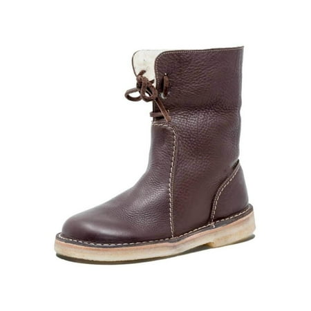 

Fangasis Womens Winter Boot Faux Fur Warm Shoes Mid-Calf Snow Boots Women Walking Waterproof Plush Lined Red Brown US 8