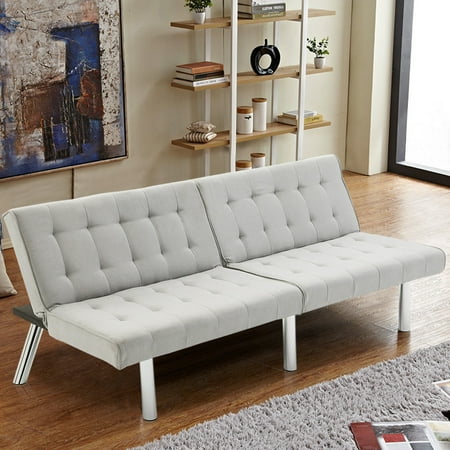Ghp Gray Chrome Metal Legs Wood Linen Sponge Contemporary Futon Sofa Bed Furniture