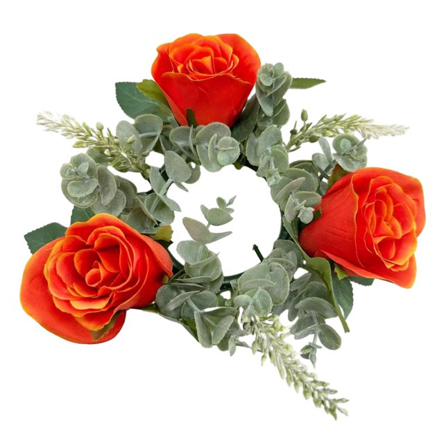 Candle Rings Wreaths Artificial Candle Wreath for Tabletop Halloween Wedding Orange