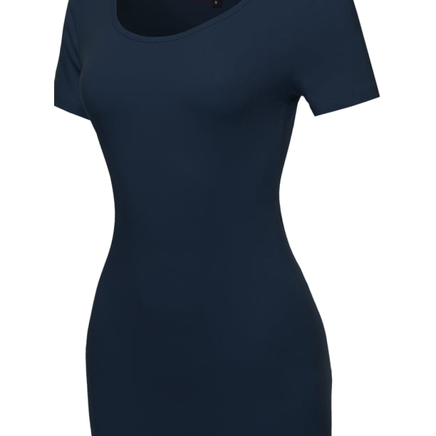 A2Y Women's Solid Fitted Classic Short Sleeve Premium Cotton Midi Dress  Midnight Navy S - Walmart Business Supplies