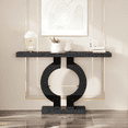thumbnail image 5 of Tribesigns 43-Inch Mirrored Console Table with O-Shaped Base, Modern Entryway Glass Sofa Table, Rectangle Table for Living Room Hallway Entrance (Black), 5 of 7