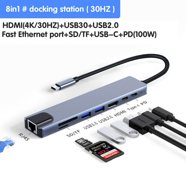 Typec hub 5 Ports USBC to HDMI USB3.0 LAN Docking Station