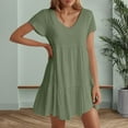 thumbnail image 2 of Women's Casual Dress V Neck Short Sleeve Flowy Swing Mini Dress For Daily Wear Beach Date Outfit Spring Fall, 2 of 2