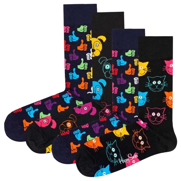 Happy Socks Calcetines unisex, paquete de 4 - Classic Crew, algodón orgánico, mezcla de colores Dog-Cat 36-40