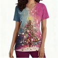 thumbnail image 4 of Wowcloth Women's Short Sleeve V-Neck Scrub Top with Christmas Print Pocket for Work and Daily Use, 4 of 7