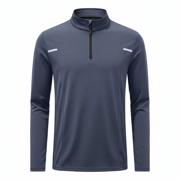 Elvqul Mens Relaxed Fit Tops Long Sleeve Athletic Shirt Turtleneck Solid Color Quater Zip T-Shirt for Men