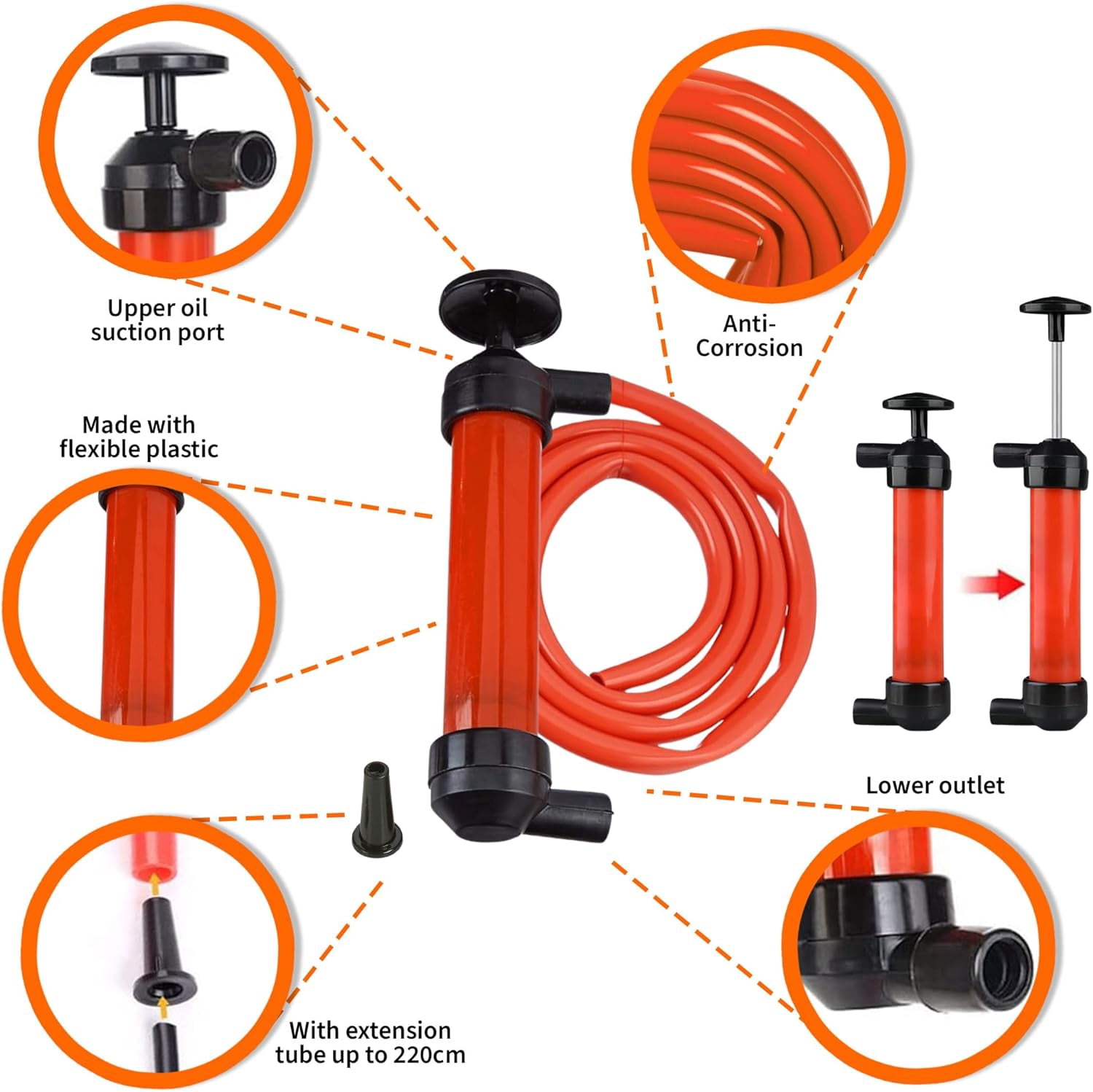 MeasuPro Siphon Hand Pump For Water - 15" Manual Water Pump, Gas Siphon Kit, Hand Bilge Pump With High Suction For Water Removal, Fuel Liquid Transfer