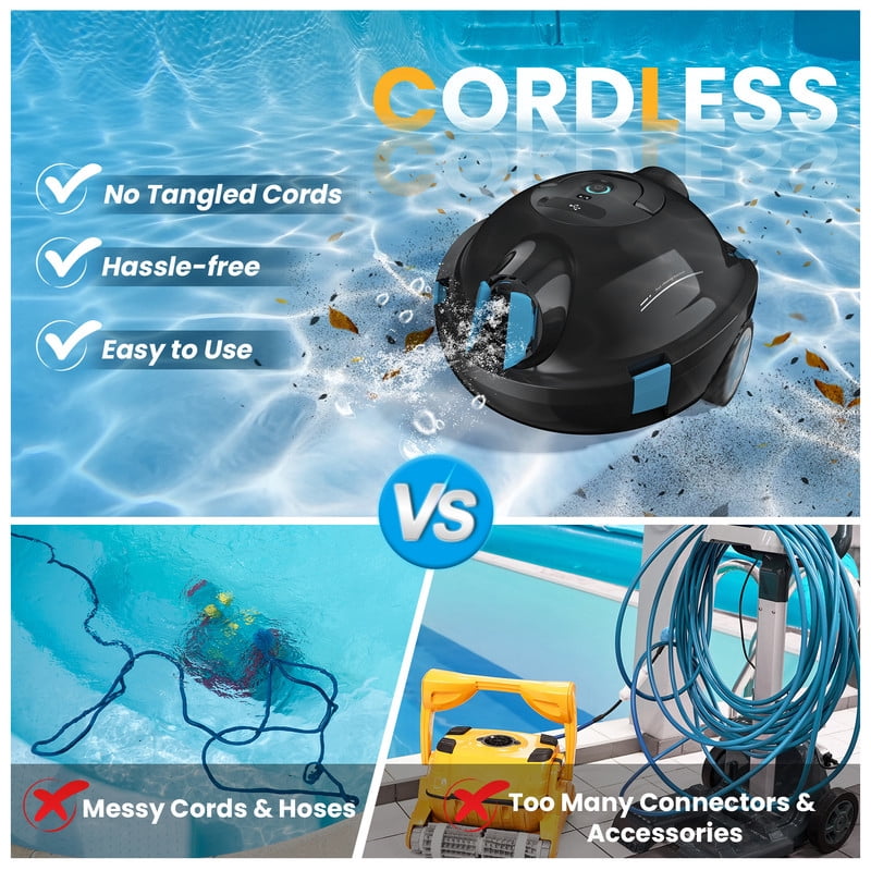 POWEART Cordless Robotic Pool Cleaner, 90-Min Auto Vacuum, Smart Edge Shutoff, Deep Clean, Large Filter Basket for Flat Above-Ground Swimming Pools