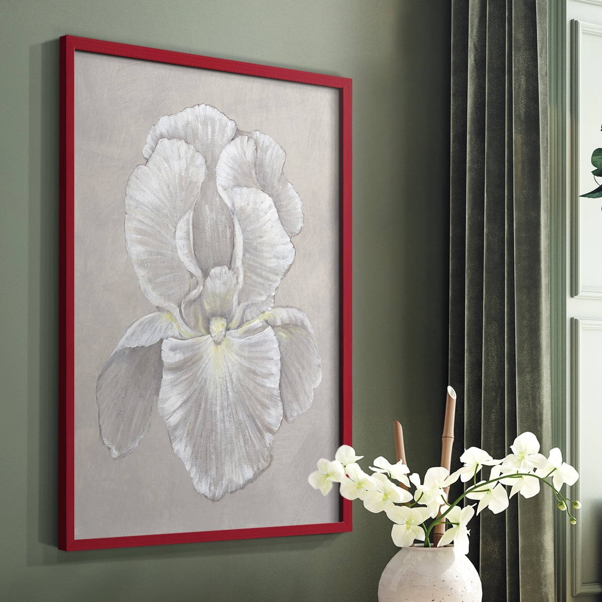 White Iris II Framed Print in Red Solid Wood 8 x 10 Framed Print
