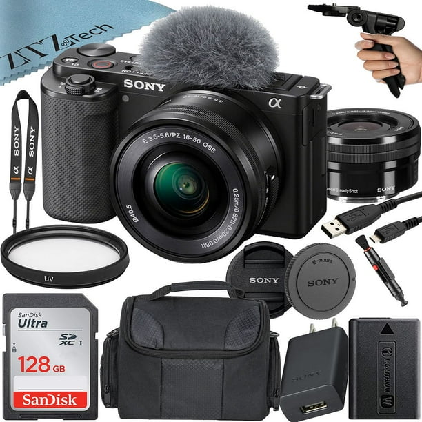 Sony Alpha ZVE10 Mirrorless Vlog Camera With 1650mm Lens + 128GB Memory Card + Tripod + Case