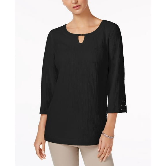 JM Collection Textured Keyhole Tunic Deep Black S