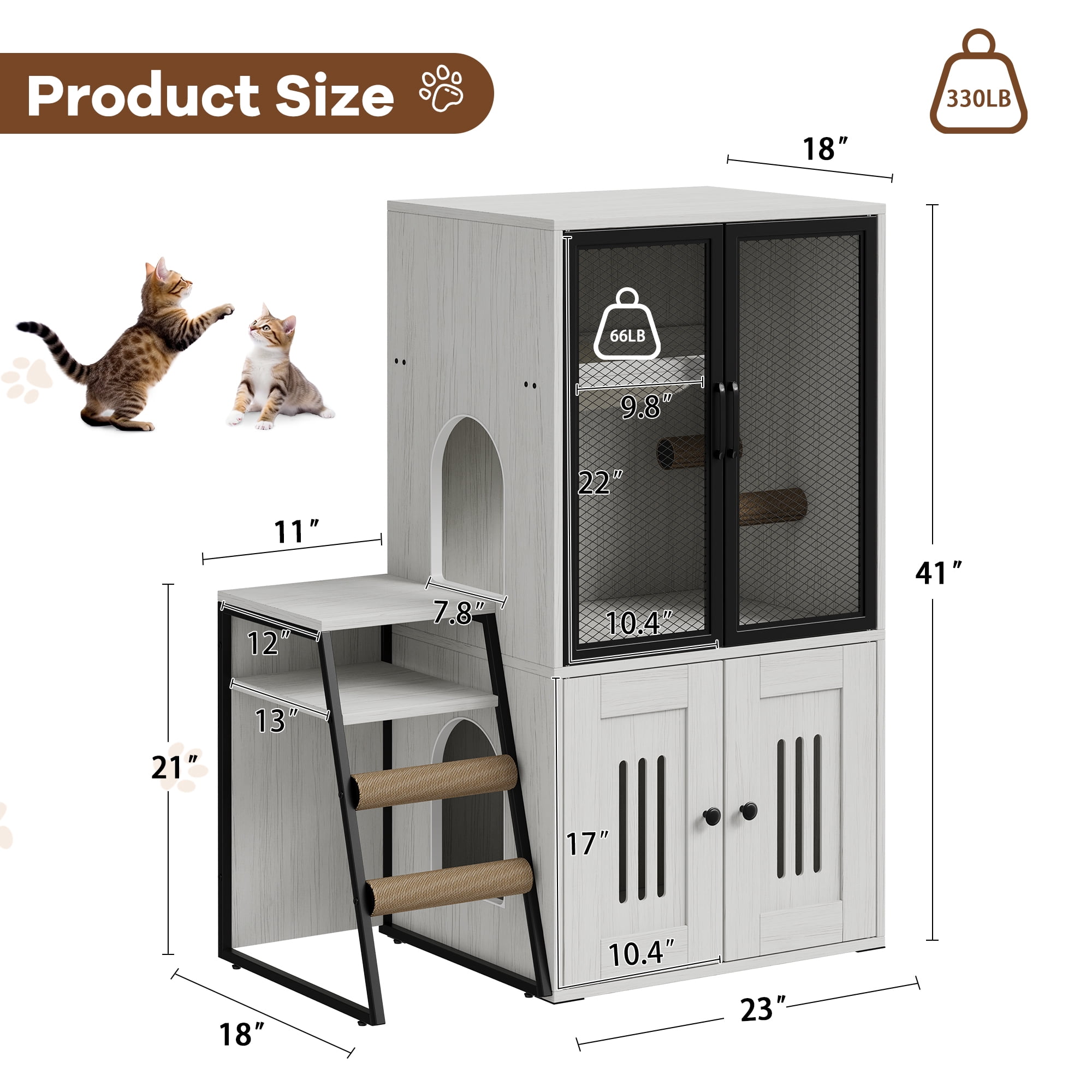 Roromall Cat Litter Box Enclosure for 2 Cats, Double Cat House with Doors & Storage Space, Enclosed Litter Box Furniture with Ladder