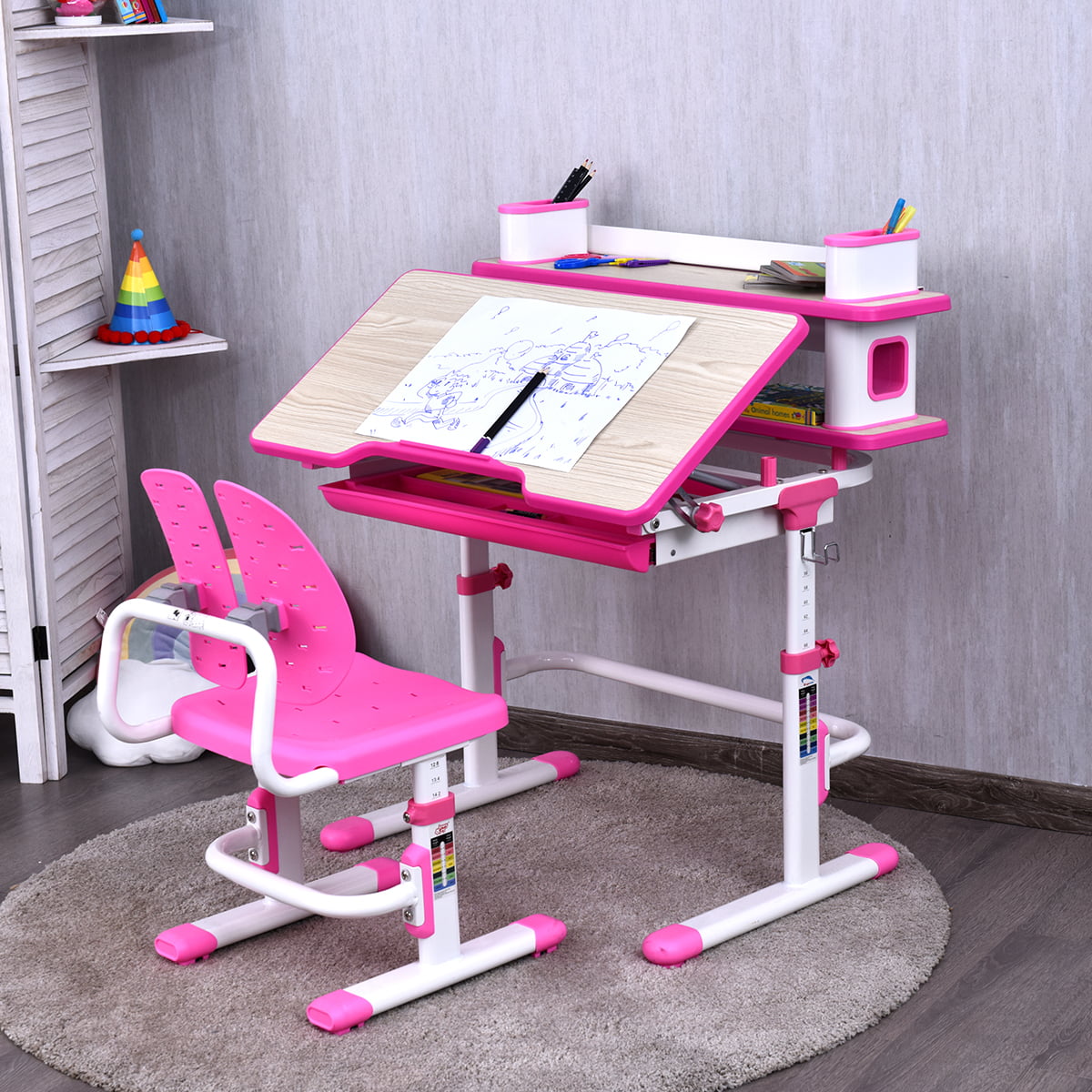 Costway Kids Desk and Chair Set Height Adjustable Study Table with