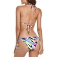 thumbnail image 4 of RELLECIGA Women's Halter Ring Triangle Bikini Sets Sexy String Bikini Two Piece Swimsuit Neon Striped Bathing Suits Size L, 4 of 5