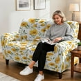 thumbnail image 4 of Yuyamidu Yellow Flower Print Loveseat Recliner Covers 2 Seater Washable Reclining Couch Covers with Elastic Edge Waterproof Recliner Slipcovers Gift for Holiday, 4 of 8