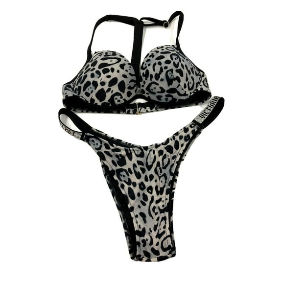 Victoria's Secret Women's MALIBU Shine Strap Leopard Bikini 2 Piece Swim Set 36C/Large NWT