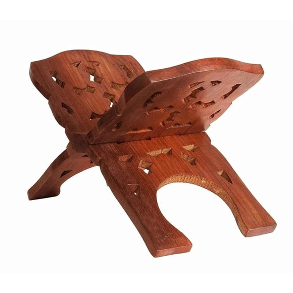 Wooden Hand Carved Holy Book Stand brown 11 to 13 inches