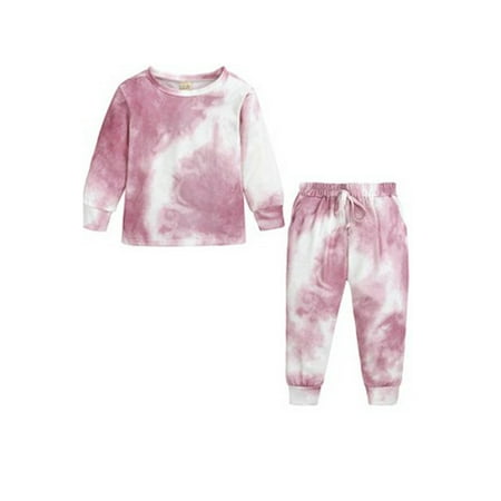 

FOCUSNORM Kids Baby Boys Girls Tie Dye Pajamas Set Sleepwear Homewear Pants Tracksuit Sweatshirts Outfit Set