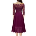 thumbnail image 3 of Women's 1950 Vintage Retro Rockabilly Dress Cocktail Party Prom Swing Dresses Women Lace Short Sleeves Party Dress Cocktail Prom Ballgown Vintage Dress Purple L, 3 of 5