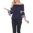 thumbnail image 2 of White Mark Women's Smocked Neckline Peasant Top with Pom Pom Trim, 2 of 4