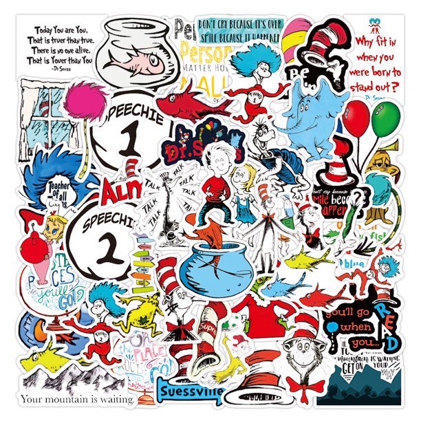 Pegatinas de dibujos animados de anime de Dr. Seuss, 50 unidades, PVC, impermeables