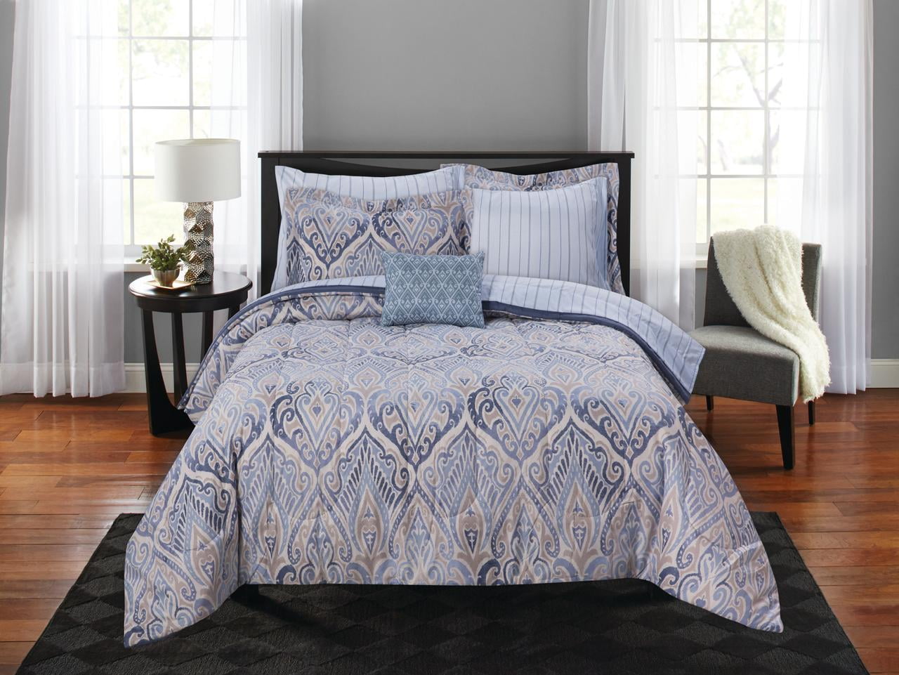 Mainstays Art Deco Damask Bed in a Bag Coordinating Bedding Set