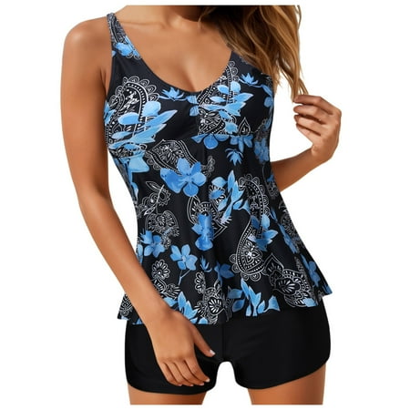 Xudanell WomenS Two-Piece Swimsuits  Striped Tank Top With Boyshorts Summer Beach Parties  Water Sports Swimming Hot Spring Baths Tankini Swimsuits For Women (Z-0-Black XXL)