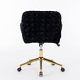 thumbnail image 4 of Artificial Rabbit Hair Home Office Chair with Wheels & Golden Metal Base, Height Adjustable Swivel Vanity Chair, Black, 4 of 7
