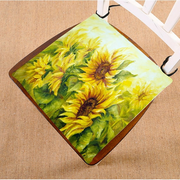 PHFZK Oil Painting Chair Pad, Sunny Nature Art Sunflower Sunflowers