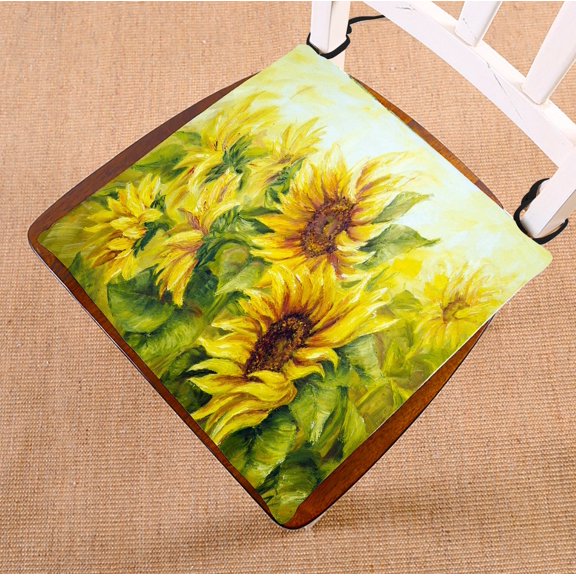PHFZK Oil Painting Chair Pad, Sunny Nature Art Sunflower Sunflowers Landscape Yellow Seat Cushion Chair Cushion Floor Cushion Two Sides Size 16x16 inches