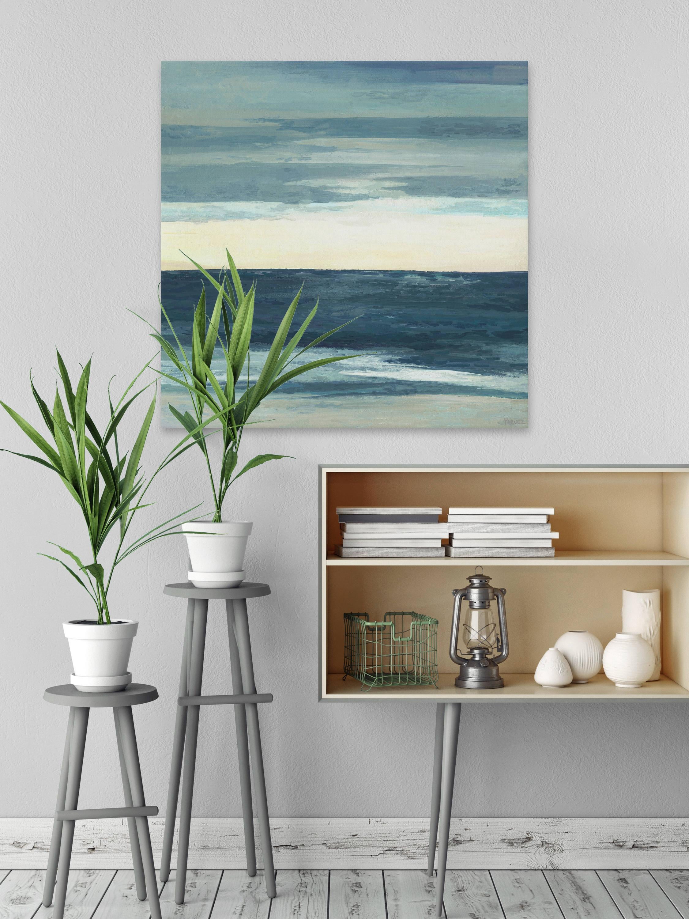 Parvez Taj "Deep Blue Waves" Painting Print on Wrapped Canvas