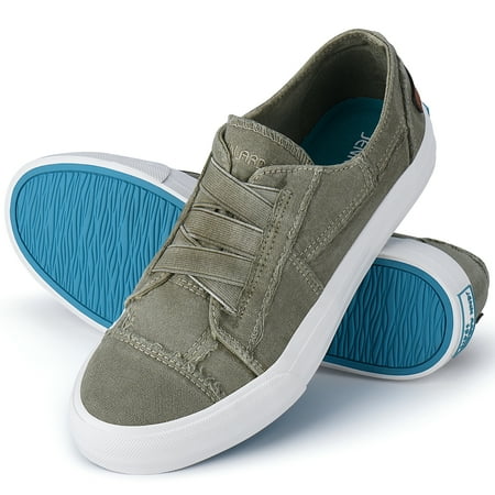 JENN ARDOR Women Fashion Canvas Sneakers Slip On Shoes Elastic the Laces Low Top Casual Walking Shoes Flats Easy On and Off Olive Green