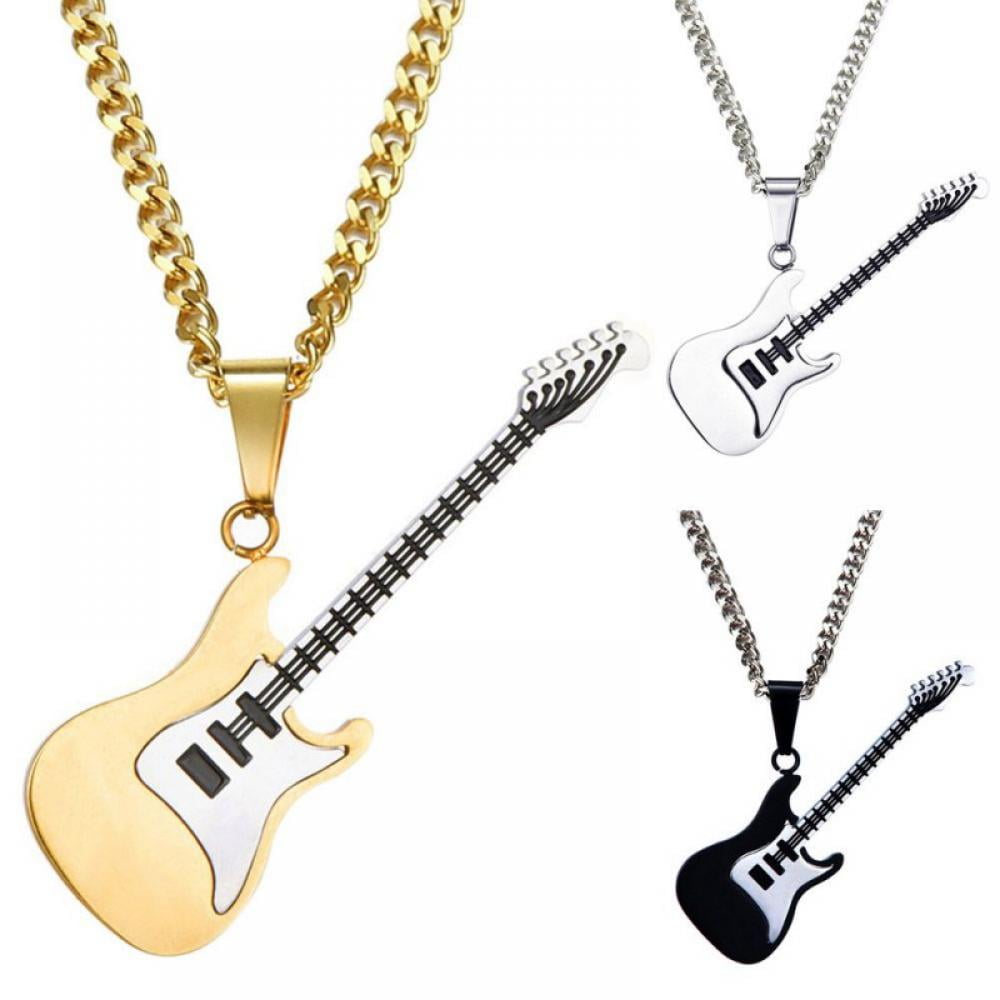 MoAndy Stainless Steel CZ Guitar Pendant Necklace for Men