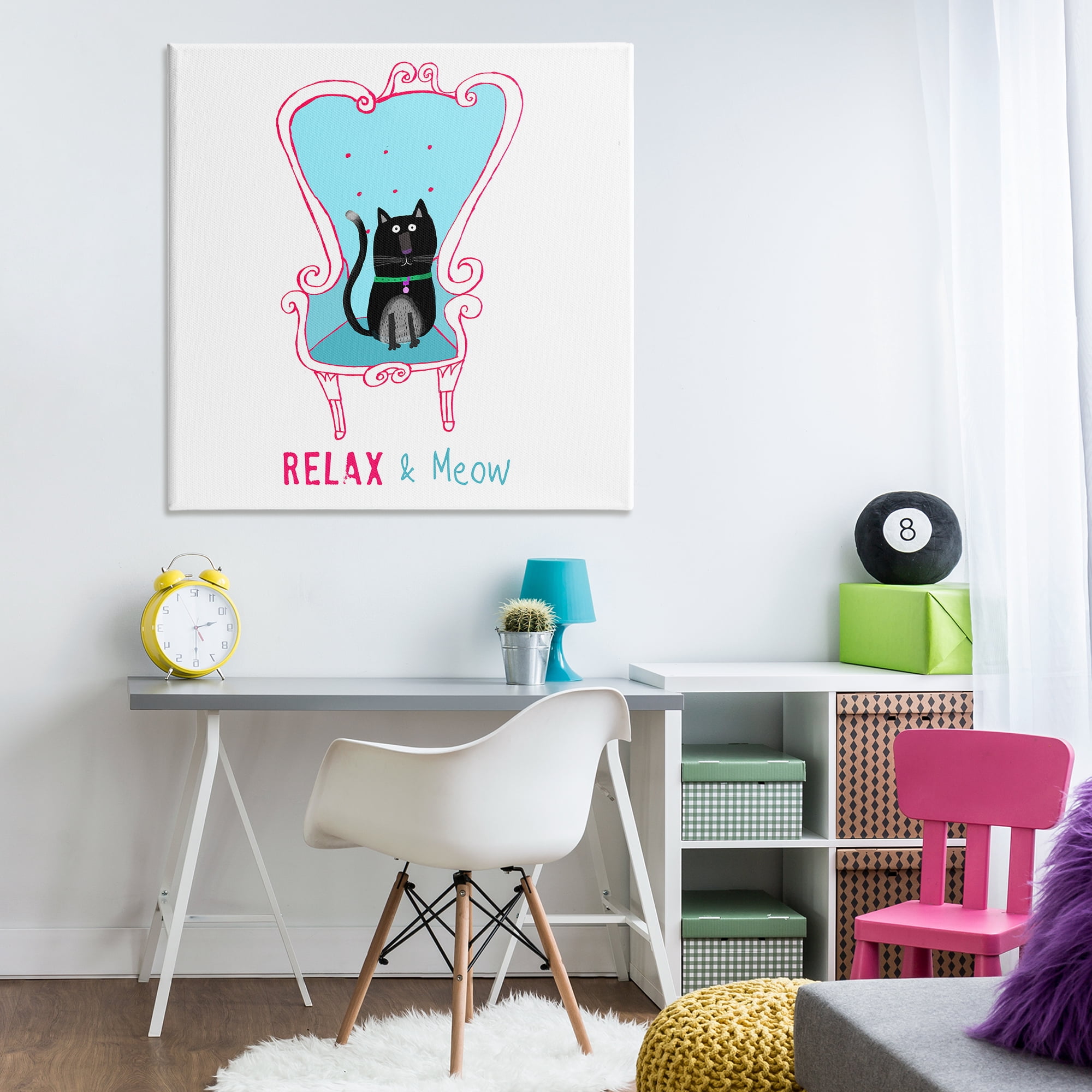 Stupell Industries Relax & Meow Cat Furniture Painting Wrapped Canvas Art Print Wall Art, 36 x 36