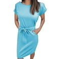 thumbnail image 1 of Vestido de verano para mujer con cinturón: manga corta, informal/para salir, fácil de cuidar, versátil para diversas ocasiones., 1 of 5
