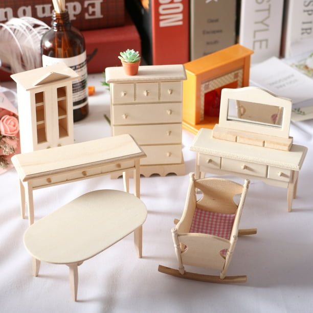 Casa de muñecas casa de muñecas Mini muebles de madera maciza cuna cuna mesa de comedor gabinete pequeña casa de muñecas de tela BJD juguete