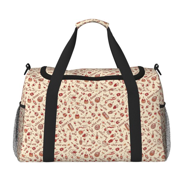 Fotbe Red Wine Bolsa de Viaje con Estampado, Bolsa de Fin de Semana para Mujer con Compartimento para Zapatos, Bolsa de Gimnasio con Bolsillo Húmedo