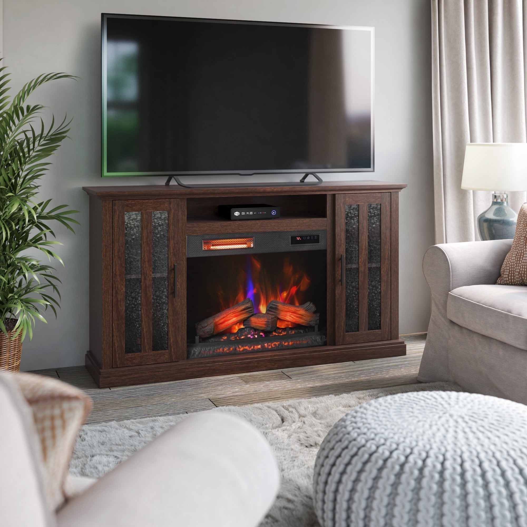 Glendale 58-in Media Electric Fireplace in Dark Weathered Grey
