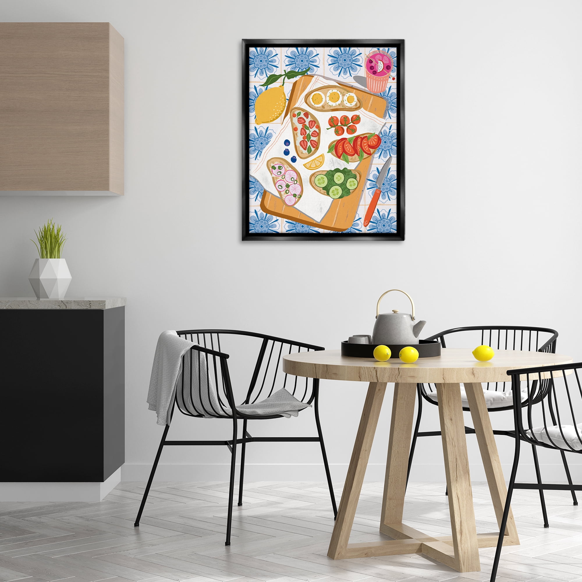 Stupell Industries Delicious Toasts on Florals Food & Beverage Painting Black Floater Framed Canvas Art Print Wall Art, 25 x 31