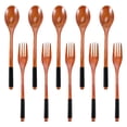 thumbnail image 1 of Juego de cucharas y tenedores de madera, utensilios de estilo japonés para comer, cubiertos de madera reutilizables (cordones negros, 10 piezas), 1 of 4
